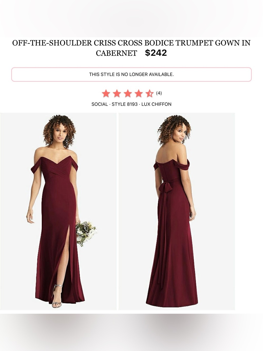 Social Bridesmaids Off-the-Shoulder Trumpet Gown - Cabernet